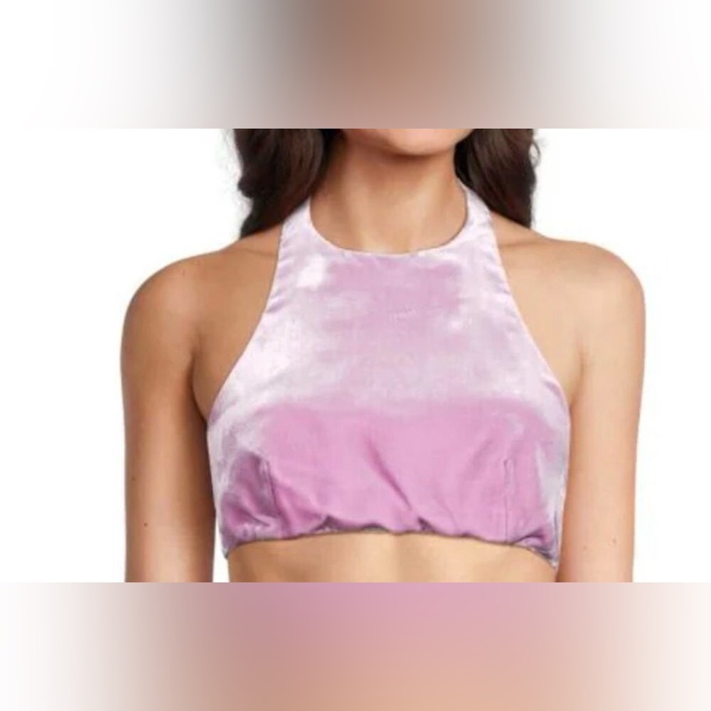 Valentino Lavender Pink Velvet Halter Crop Top